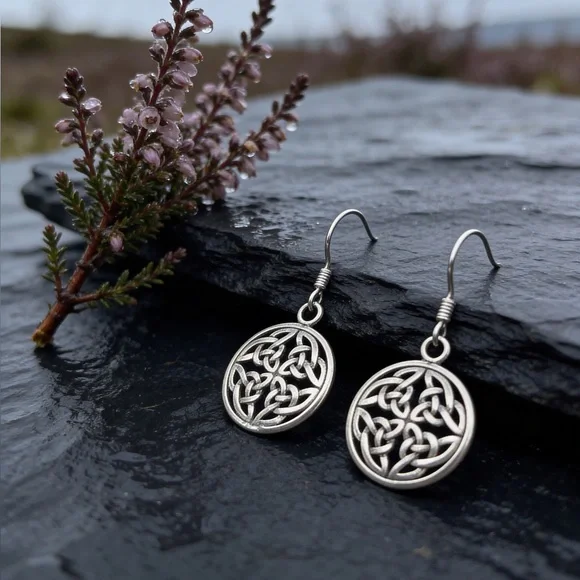 NWT 925 Sterling Silver Round Celtic Dangle Drop Earrings! Hypoallergenic! NEW! - Picture 1 of 9